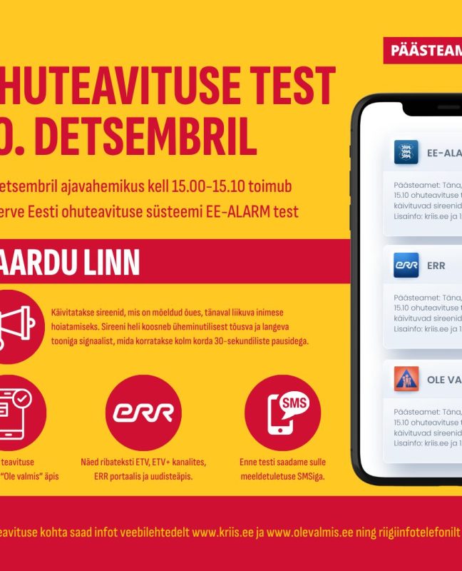 10. detsembril toimub üleriigiline ohuteavituse test