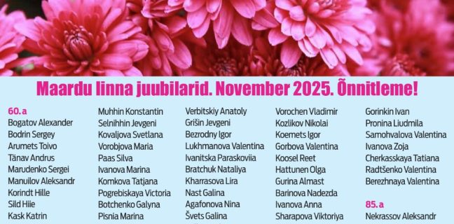 Maardu linna juubilarid. November 2025. Õnnitleme!