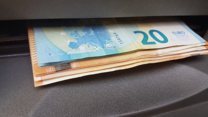atm money euro 20 and 50 banknotes take withdraw economy
